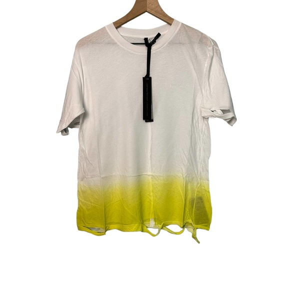Unravel Project Lime and White Dip Dye Distressed Crew Neck Shirt - Picture 2 of 6